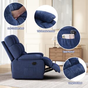 Soohow Recliner Chair, Upholstered Ergonomic Reclining Chair with Side Pocket, 110°-160° Adjustable Recliner Chairs for Adults, Single Sofa Chair with Footrest, Chenille Recliner Sofa for Living Room