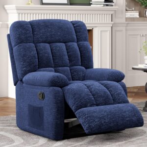 Soohow Recliner Chair, Upholstered Ergonomic Reclining Chair with Side Pocket, 110°-160° Adjustable Recliner Chairs for Adults, Single Sofa Chair with Footrest, Chenille Recliner Sofa for Living Room