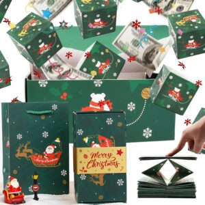 surprise gift box explosion for money, unique folding bouncing surprise gift box explosion, christmas cash explosion luxury surprise box gift box (green christmas)