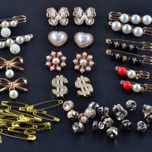 Charms for Socks Safety Pins 54pcs Brooches and Pins for Women Gold Junk Sock Charms Pins Jewelry Accessories Bulk Rhinestone Pearl Brooch Pins Button Pins for Women Clothes Hats Shoes Scarf Shawl