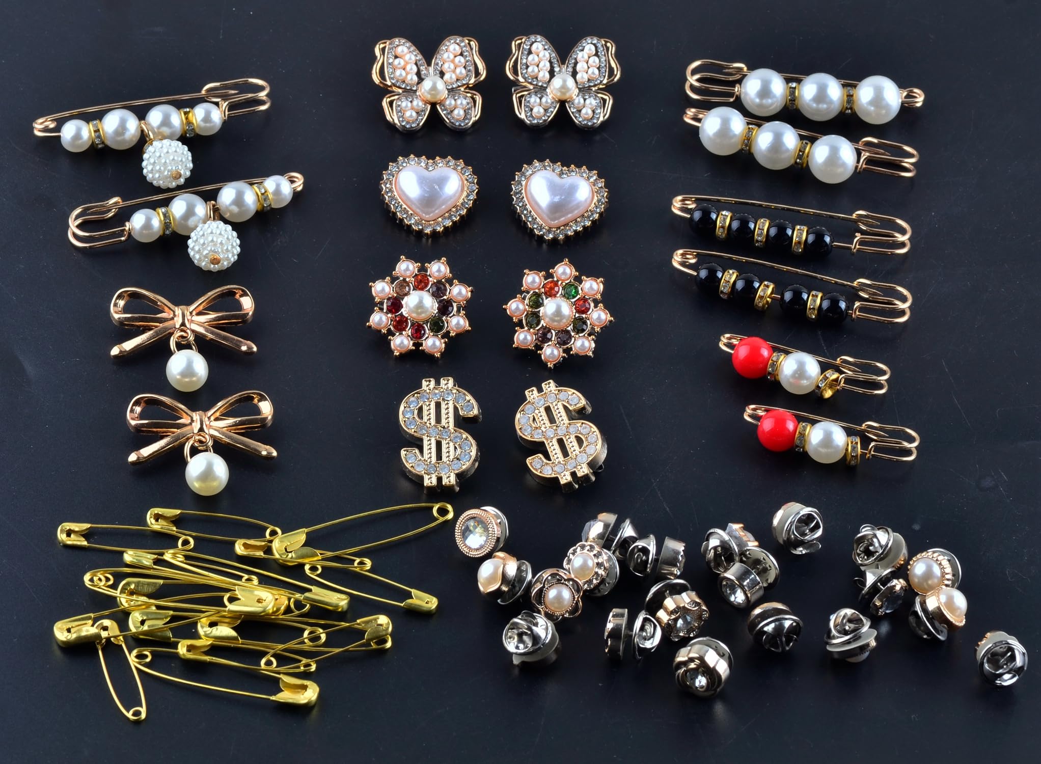 Charms for Socks Safety Pins 54pcs Brooches and Pins for Women Gold Junk Sock Charms Pins Jewelry Accessories Bulk Rhinestone Pearl Brooch Pins Button Pins for Women Clothes Hats Shoes Scarf Shawl