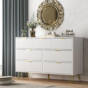 furniway dresser for bedroom, modern 6-drawer dresser with gold handles, wide chest of drawers for living room, white (white, 7 drawer)