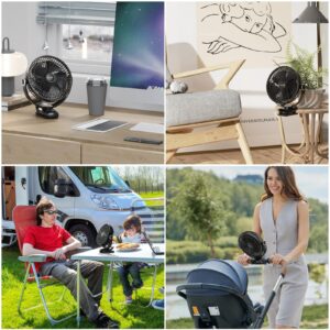 BIVBTP 12000mAh Clip on Fan Rechargeable, 8 Inch Car Fans with Sturdy Clamp & 4 Speeds Strong Airflow,6-30hrs Quiet Personal Fan for Stroller Golf Cart Office Desk Camping