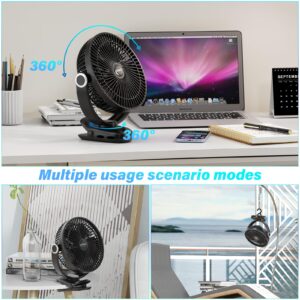 BIVBTP 12000mAh Clip on Fan Rechargeable, 8 Inch Car Fans with Sturdy Clamp & 4 Speeds Strong Airflow,6-30hrs Quiet Personal Fan for Stroller Golf Cart Office Desk Camping