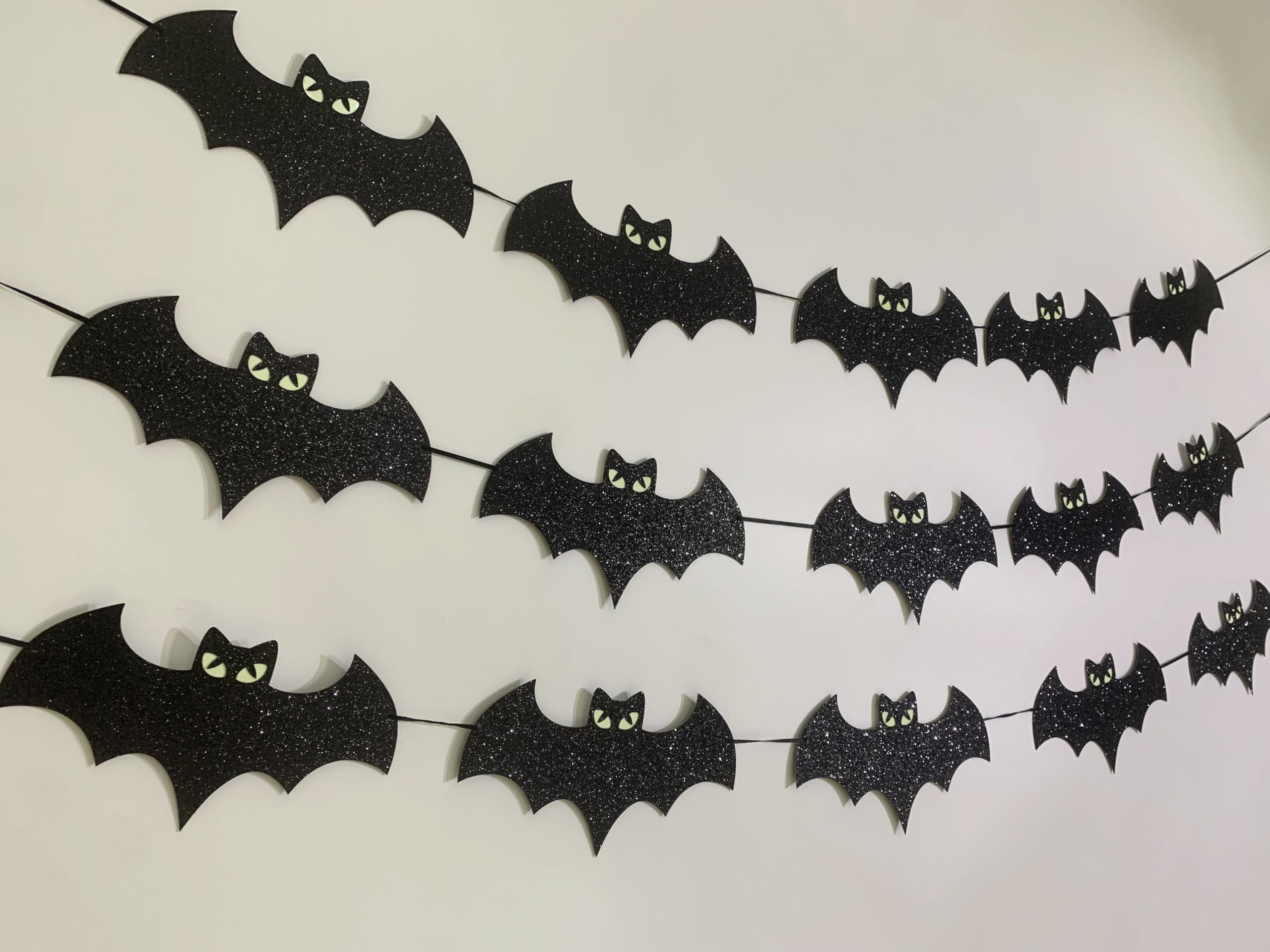 Tinbax Halloween decorations - Glow Eyes Bats Banner for Halloween Bats Decor (Pre-Strung)