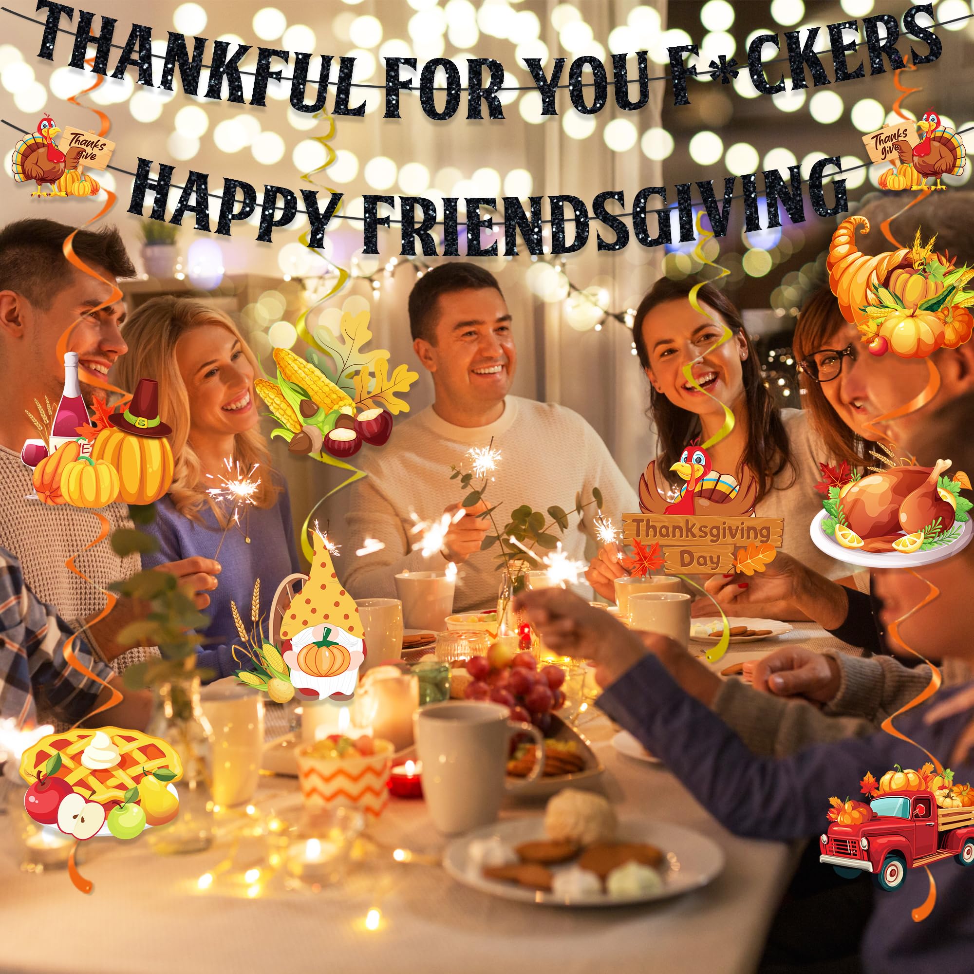 Friendsgiving Party Decorations Include Happy Friendsgiving Banner Thankful for You Banner Friendsgiving Hanging Swirl Friends Theme Friendsgiving Party Supplies