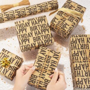 Win Change Birthday Wrapping Paper Rolls, Gift Happy Birthday Wrapping Paper Kraft Gift Birthday Design for Boys Men Women Girls Birthday 17 Inch X 33 Ft(Black,46.8 Sq.Ft.Ttl)