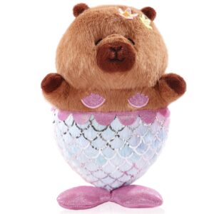 kumaneko capybara plush,12 in mermaid plush for girls, cute capybara stuffed animal transform into mermaid stuffed animal (brown)