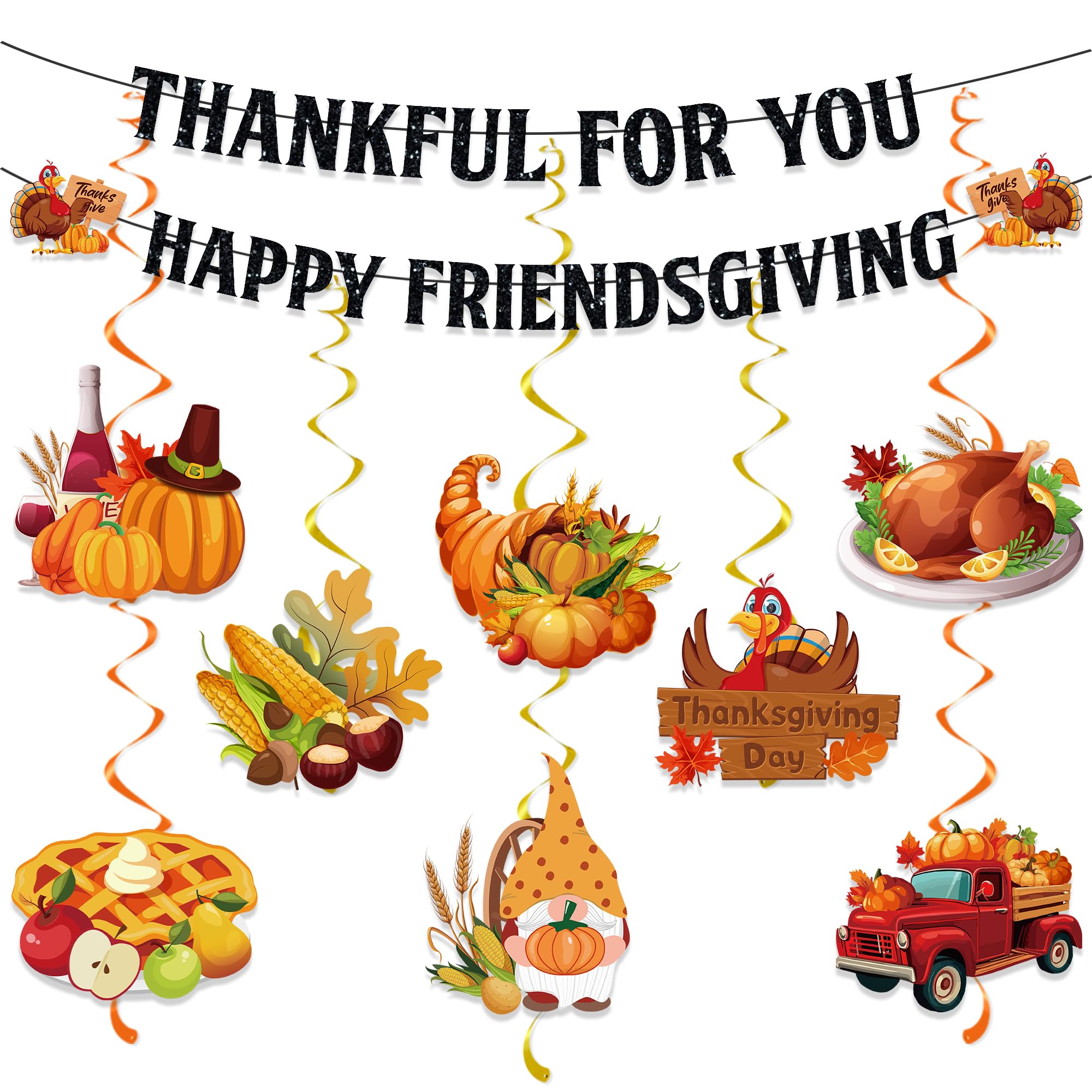 Friendsgiving Party Decorations Include Happy Friendsgiving Banner Thankful for You Banner Friendsgiving Hanging Swirl Friends Theme Friendsgiving Party Supplies