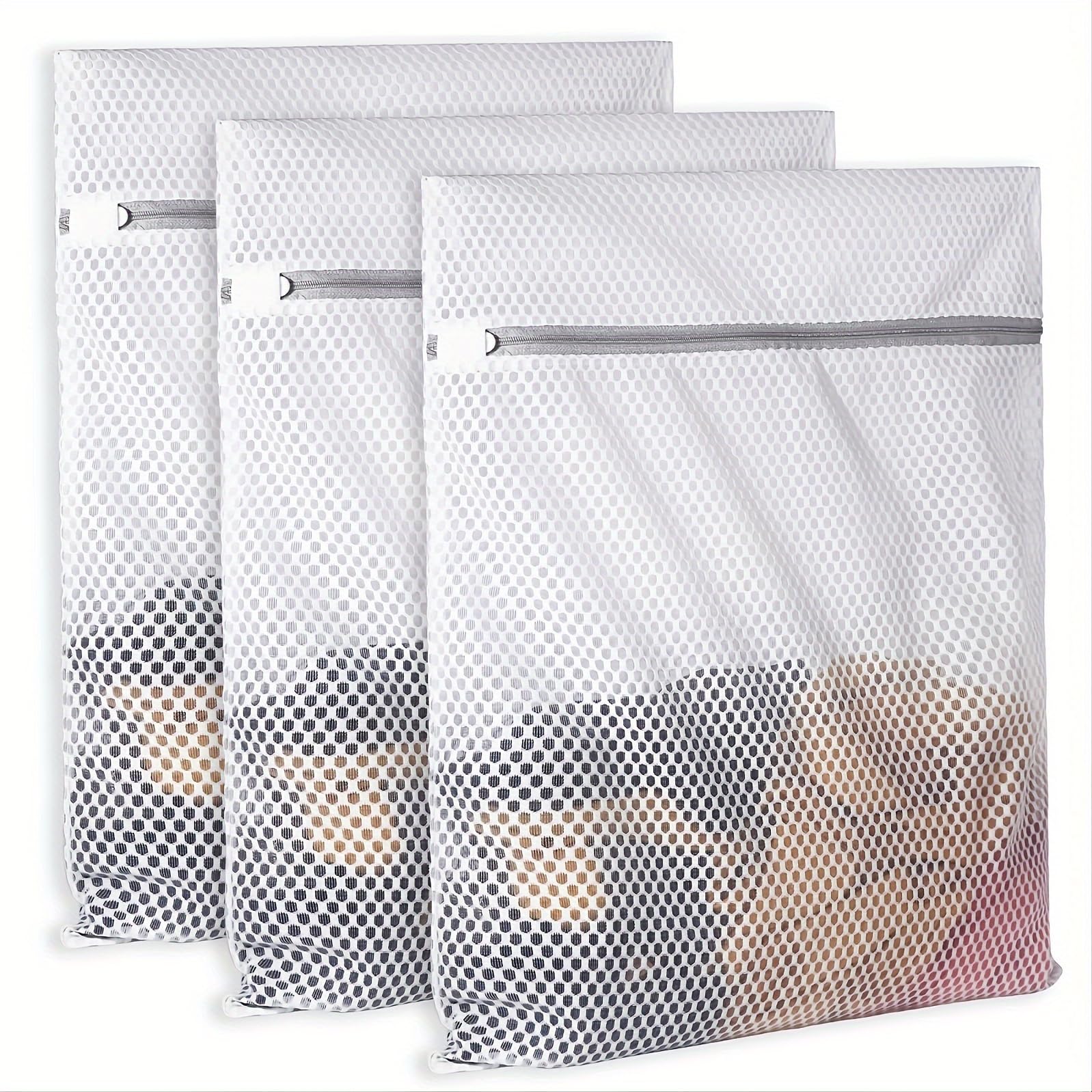 Mesh Laundry Bags, 3PCS Mesh Wash Bags, Durable Mesh Structure with Strong Zipper, Suitable for Full-size Washing Machines and Portable Washing Machines(12 x 16 inches)