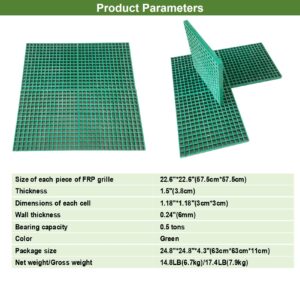 Banfluxion 22.6"x22.6" Fiberglass Floor Grating FRP Grating 0.5 tons Bearing Capacity Green 1.5" Thickness