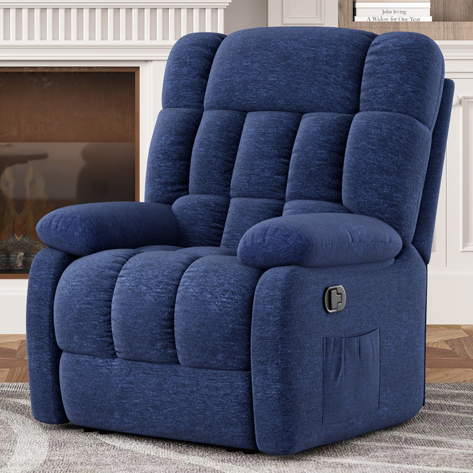 Soohow Recliner Chair, Upholstered Ergonomic Reclining Chair with Side Pocket, 110°-160° Adjustable Recliner Chairs for Adults, Single Sofa Chair with Footrest, Chenille Recliner Sofa for Living Room