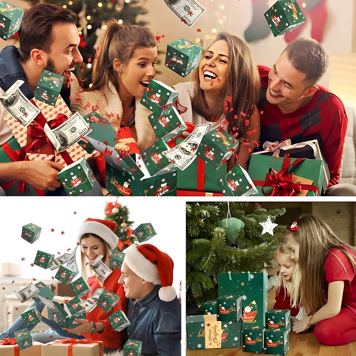 Surprise Gift Box Explosion for Money, Unique Folding Bouncing Surprise Gift Box Explosion, Christmas Cash Explosion Luxury Surprise Box Gift Box (Green Christmas)