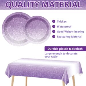 147Pcs Ombre Purple Party Decors Gradient Pastel Purple Plates Tableware Set Party Supplies Light Purple Balloons Banner Tinsel Foil Fringe Curtains Kit for Girls Women Birthday Wedding Party Favor