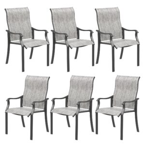 udpatio patio dining chairs set of 6, high back wide seat outdoor furniture chairs with all weather breathable textilene, for lawn garden backyard deck, grey white