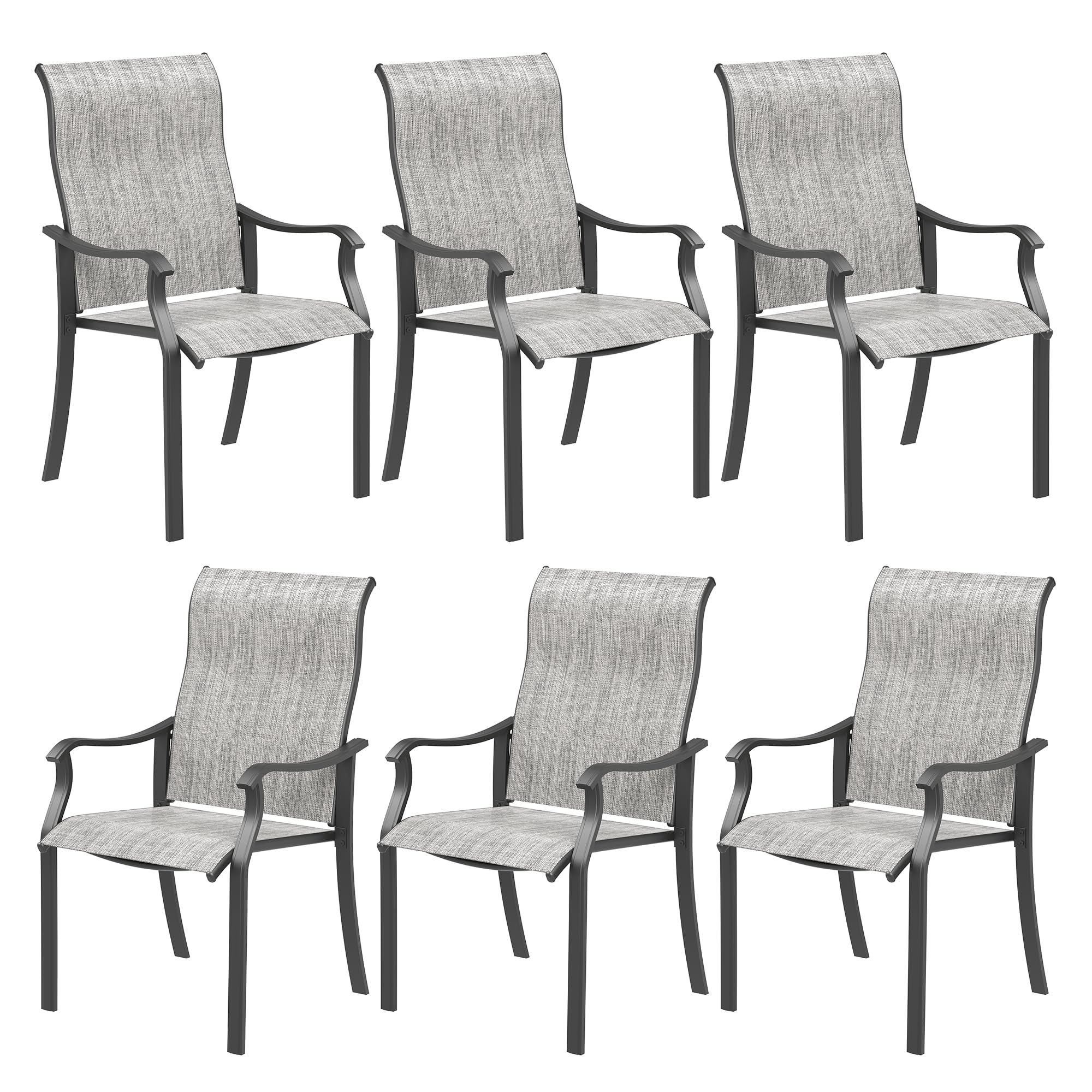 UDPATIO Patio Dining Chairs Set of 6, High Back Wide Seat Outdoor Furniture Chairs with All Weather Breathable Textilene, for Lawn Garden Backyard Deck, Grey White