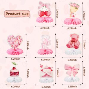 GiiezQia 8 Pcs Coquette Pink Bow Party Honeycomb Centerpieces Decorations Cherry Cake Ballet Heart Cutouts Table Toppers for Girls Birthday Baby Shower Bridal Bachelorette Engagement Wedding Decor