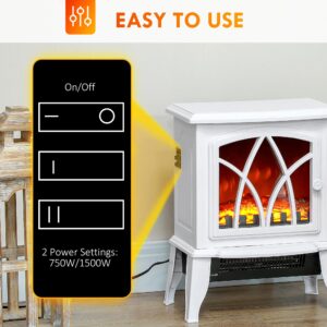 HOMCOM Electric Fireplace Stove, 18" Freestanding Fireplace Heater with Realistic Flame, Overheating Protection, Portable, 750W/1500W, White