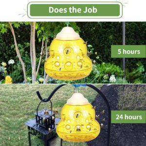 Wasp Trap for Outdoors, Effective Yellow Jacket and Hornet Catcher, Non-Toxic Reusable Hanging Bee Trap, Durable Outdoor Insect Killer - Yellow, 2 Pack