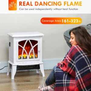 HOMCOM Electric Fireplace Stove, 18" Freestanding Fireplace Heater with Realistic Flame, Overheating Protection, Portable, 750W/1500W, White