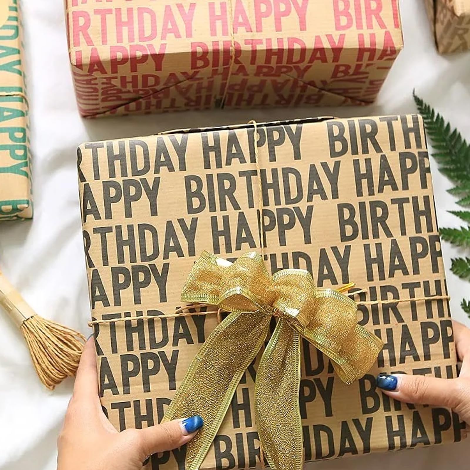 Win Change Birthday Wrapping Paper Rolls, Gift Happy Birthday Wrapping Paper Kraft Gift Birthday Design for Boys Men Women Girls Birthday 17 Inch X 33 Ft(Black,46.8 Sq.Ft.Ttl)