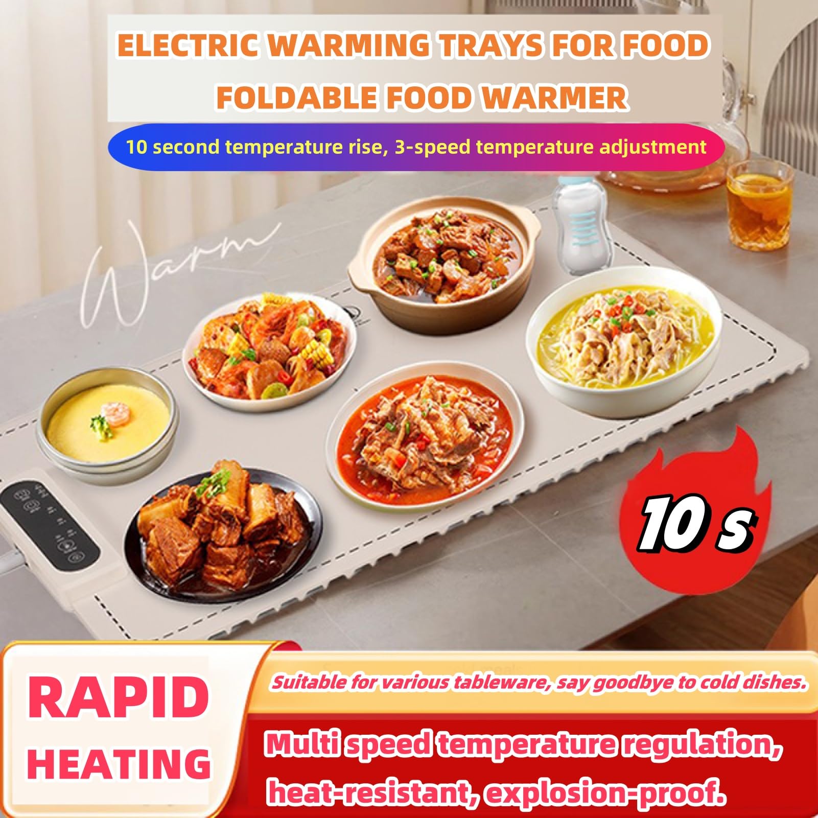 Electric Warming Trays for Food,Graphene Heating Film Food Warmers for Parties,Full Surface Heating Food Heating Mat with 3 Temperature Settings, Rollable & Portable, Auto Shut-Off,Daily Use