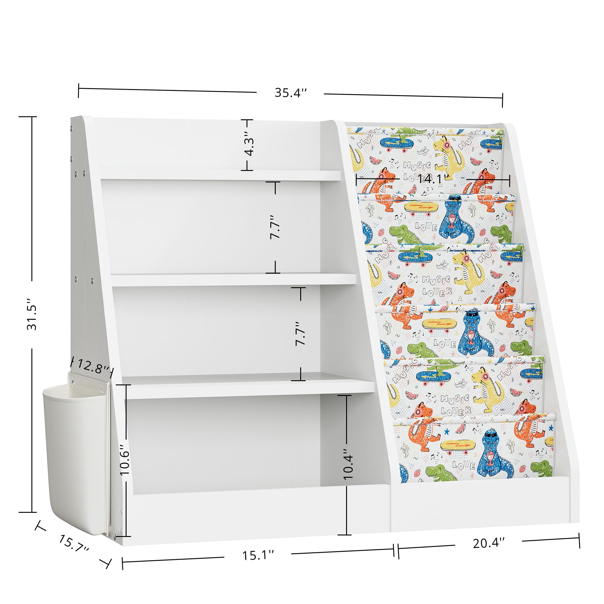 IRONCK Kids Bookshelf and Toy Storage Organizer, 4 Tier Wooden Kids Montessori Bookcase with 6 Layer Sling Shelves, for Kids Room, Bedroom, Playroom, White