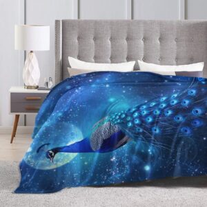 Blue Peacock Blanket for Woman Peacock Moon Throw Blanket Peacock Decor Stuff Merch Cozy Flannel Fleece Fuzzy Plush Warm Soft Lightweight Bedding Peacock Gifts for Girls Boys Couch Sofa Bed 60"X50"