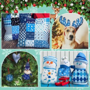 Hicarer 100 Pcs 5 x 5 Inch Christmas Cotton Fabric Square Winter Blue White Quilting Fabric Bundles Patchwork Snowflake Reindeer 25 Styles Christmas Printed Fat Quarter for Xmas Sewing DIY Crafts