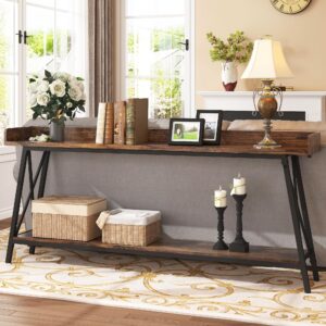 madeslves rustic industrial console table, sofa table, accent furniture for hallway, living room, entryway for space-saving & lower storage shelf (70 inch, brown)