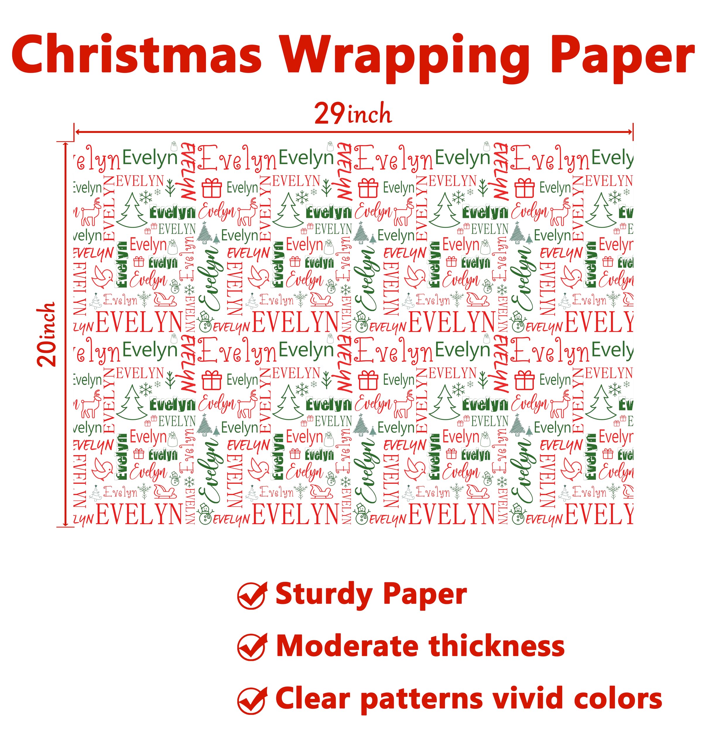 Awsundiy Personalized Gift Wrapping Paper for Kids Women Men Boys Girls, Custom Name Wrapping Paper for Birthday Party Christmas Xmas, Gift Wrap Roll 29"x 20"