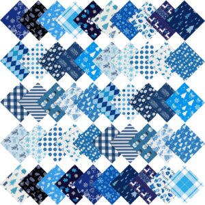 Hicarer 100 Pcs 5 x 5 Inch Christmas Cotton Fabric Square Winter Blue White Quilting Fabric Bundles Patchwork Snowflake Reindeer 25 Styles Christmas Printed Fat Quarter for Xmas Sewing DIY Crafts