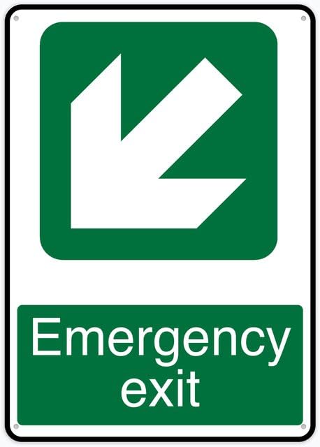 Emergency Exit Down Left Retro Vintage Sign Home Bar Pub Kitchen Restaurant Wall Deocr Plaque Signs 12X8Inch