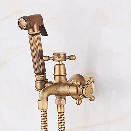 MINJING Retro Bidet Sprayer Kit for Toilet Single Handle Antique Bidet Tap Sprayer Wall Mounted Dual Function Toilet Bidet Douche Spray for Bathroom, A