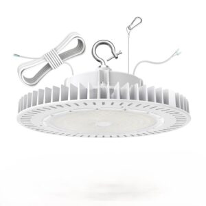 200w led ufo high bay light, white, 5000k, 100-277vac, commercial bay lighting, 0-10v dimmable, industrial high bay, led ufo light for warehouse, shop, barn, garage ul/cul and dlc listed