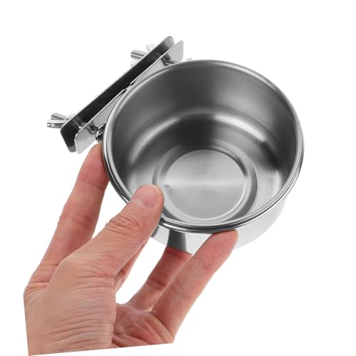 Sosoport Wall Mounted Dog Bowl Dog Bowls with Clamp Holder Small Cat Dishes Bird Feeder Cage Hanging Pet Bowl Puppy Water Bowl Hanging Cage Dog Bowls Kennel Bowls Silver Stainless Steel