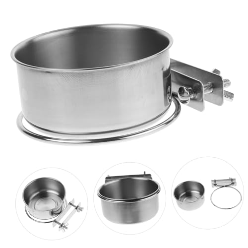 Sosoport Wall Mounted Dog Bowl Dog Bowls with Clamp Holder Small Cat Dishes Bird Feeder Cage Hanging Pet Bowl Puppy Water Bowl Hanging Cage Dog Bowls Kennel Bowls Silver Stainless Steel