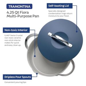 Tramontina Fiora 4.25-Quart Multipurpose Ceramic Non Stick Cooking Pan with Lid, Blue