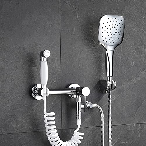 MINJING Bidet Sprayer Kit for Toilet Chrome Multifunction Wall Mounted Bidet Attachment Faucet Sprayer Kit for Toilet Single Handle Bathroom Toilet Bidet Mixer Spray Kit,B