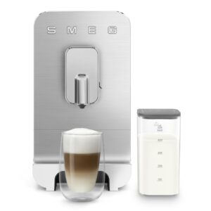 SMEG NEW Fully Automatic Espresso Machine w/Integrated Milk Frothing and Coffee Grinder 10 Preset Beverages 19 Bars of Pressure Space Saving Energy Efficient Thermoblock Heating BCC13WHMUS Matte White