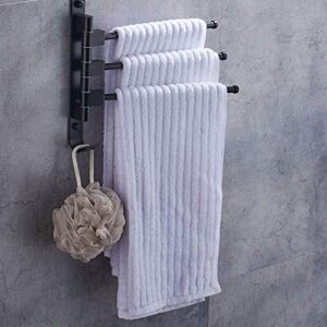 Towel Racks, Towel Rack for Bathroom Towel Shelf Kitchen Bathroom Rotate Towel Rack Aluminum Alloy Three Rod with Hook Wall Mounted Towel Shelf