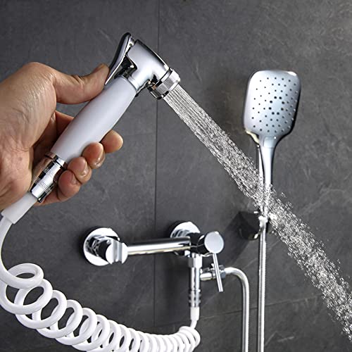 MINJING Bidet Sprayer Kit for Toilet Chrome Multifunction Wall Mounted Bidet Attachment Faucet Sprayer Kit for Toilet Single Handle Bathroom Toilet Bidet Mixer Spray Kit,B