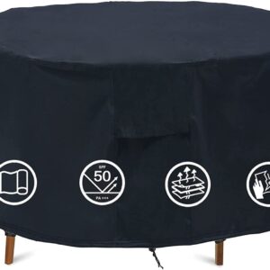 Round Patio Furniture Covers, 51" Dia Outdoor Furniture Covers, Waterproof Outdoor Table Cover, Fire Pit Cover Outdoor Round Table Dining Set Cover Anti-Fading Cover for Outdoor Furniture Set