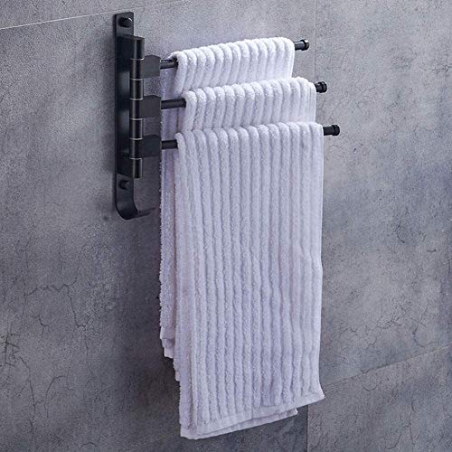 Towel Racks, Towel Rack for Bathroom Towel Shelf Kitchen Bathroom Rotate Towel Rack Aluminum Alloy Three Rod with Hook Wall Mounted Towel Shelf