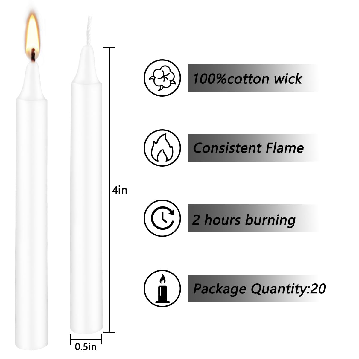 Set of 20 White Spell & Chime – Premium Mini Taper Candles for Rituals, Prayer, Birthdays, Meditation, Altar - 4 Inch Tall, Unscented (White)…