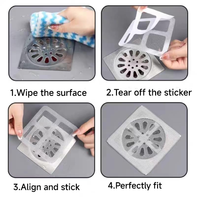 offMess 20PCS, 4X4inches Disposable Shower Drain Cover Hair Catcher Shower Drain Mesh Stickers, Bathroom, Laundry, Bathtub, Kitchen, Sink