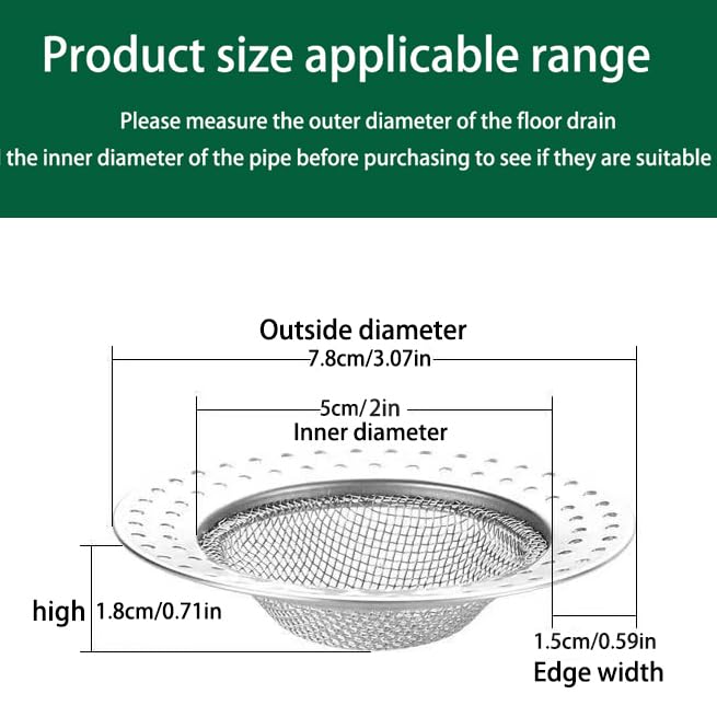 Bathtub Drain Hair Catcher, Fast Drain Shower Drain Hair Catcher, Stainless Steel Drain Protector for Bathroom Pop-up Drain, Kitchen and General Drain (4 PCS，Outer Diameter 3.07in/Inner Diameter 2in)