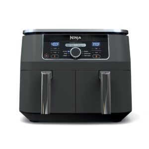 ninja foodi ad150 8 quart 6 in1 dualzone 2-basket air fryer with 2 independent frying baskets, match cook & smart finish to roast, broil, dehydrate & more for quick, easy meals, black