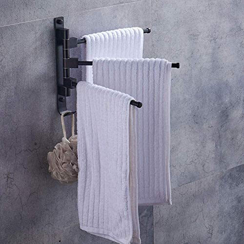 Towel Racks, Towel Rack for Bathroom Towel Shelf Kitchen Bathroom Rotate Towel Rack Aluminum Alloy Three Rod with Hook Wall Mounted Towel Shelf