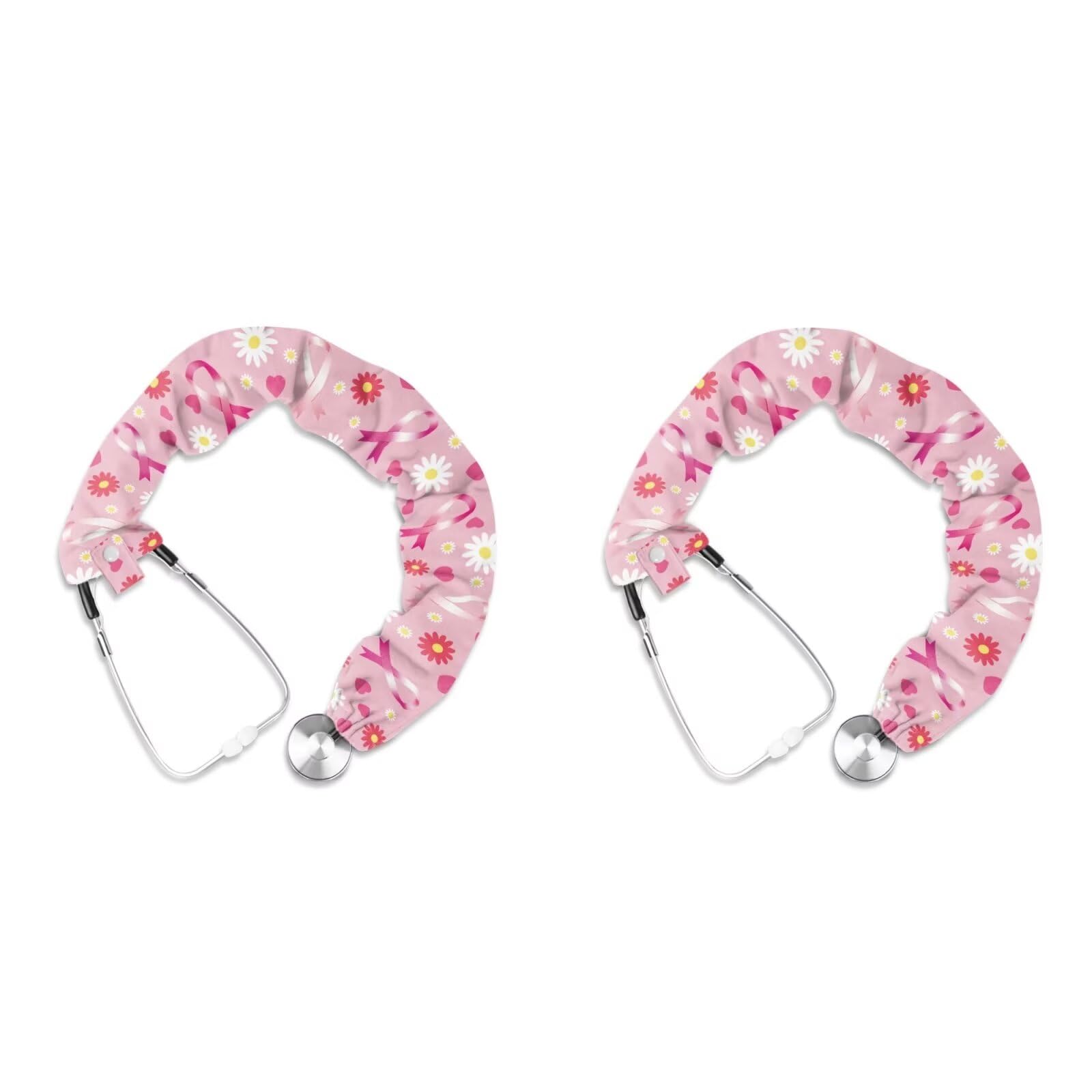 Gomyblomy Daisy Pink Ribbon Stethoscope Cover Pink Stethoscope Cover Scrunchie Stretchy Stethoscope Cover Sleeves for Nurse Doctors 2 Pack Stethoscope Accessories